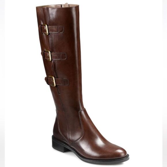 Ecco HOBART 25MM Zip Tall Riding Leather 3 Side Buckle Boot 8-8.5 - Picture 1 of 16